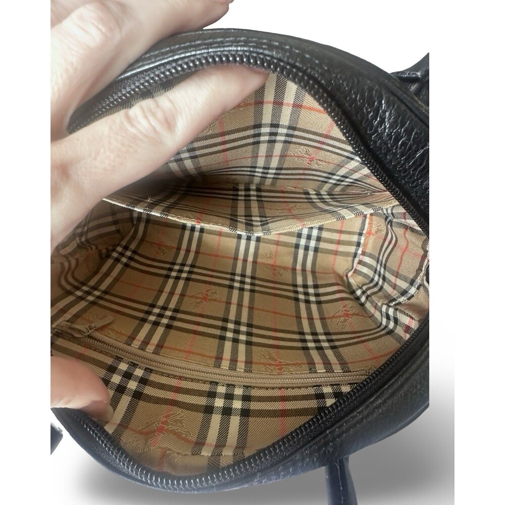 Burberry black pebbled leather top handle handbag Nova Check Interior - Picture 2 of 16